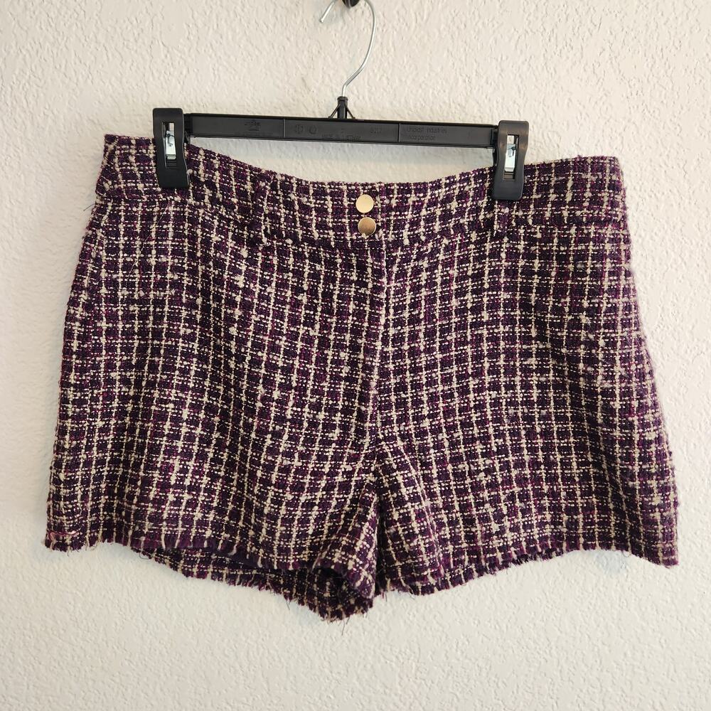 House of Harlow 1960 Women's Size Large Tweed Purple/White‎ Plaid Shorts New